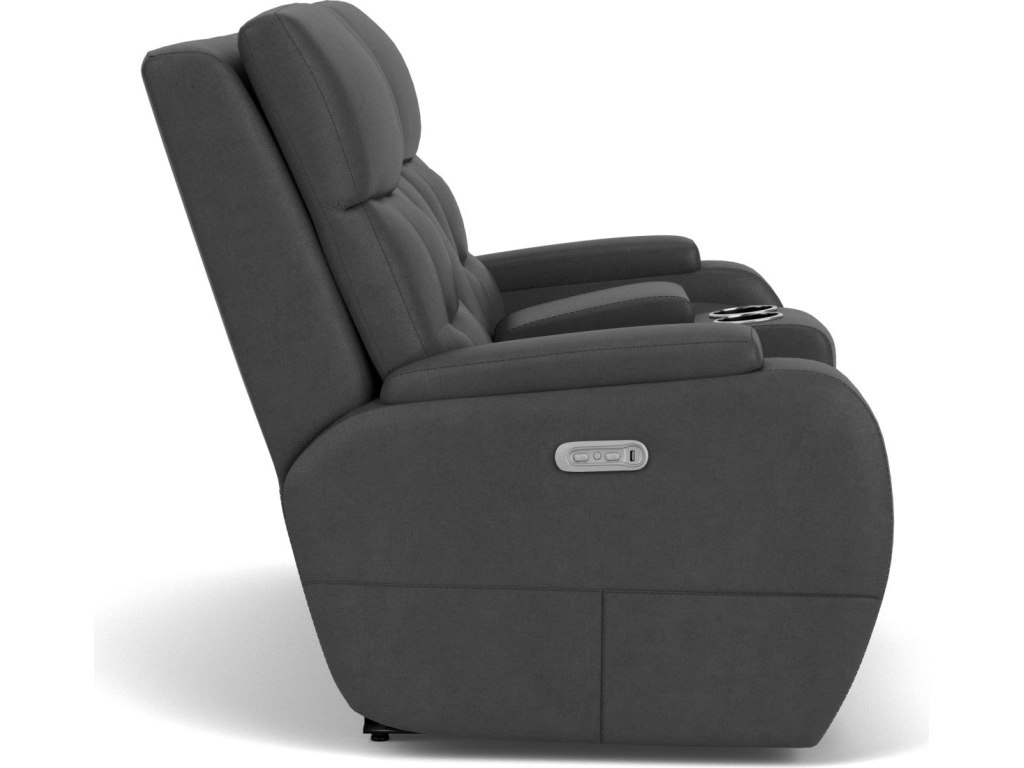 Flexsteel Strait Leather Power Reclining Loveseat With Console Power