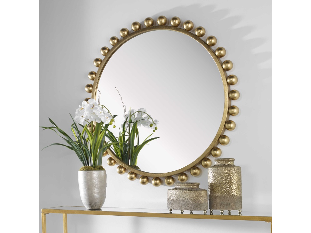 Cyra Round Mirror, Gold