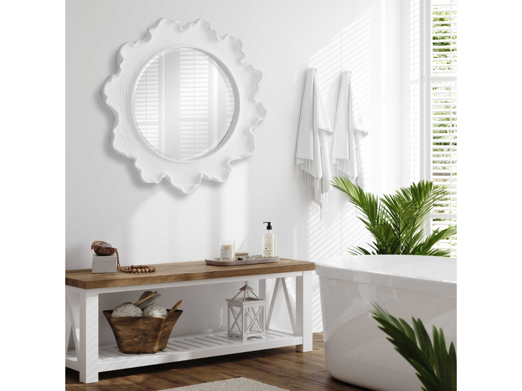 Sea Coral Round Mirror, White