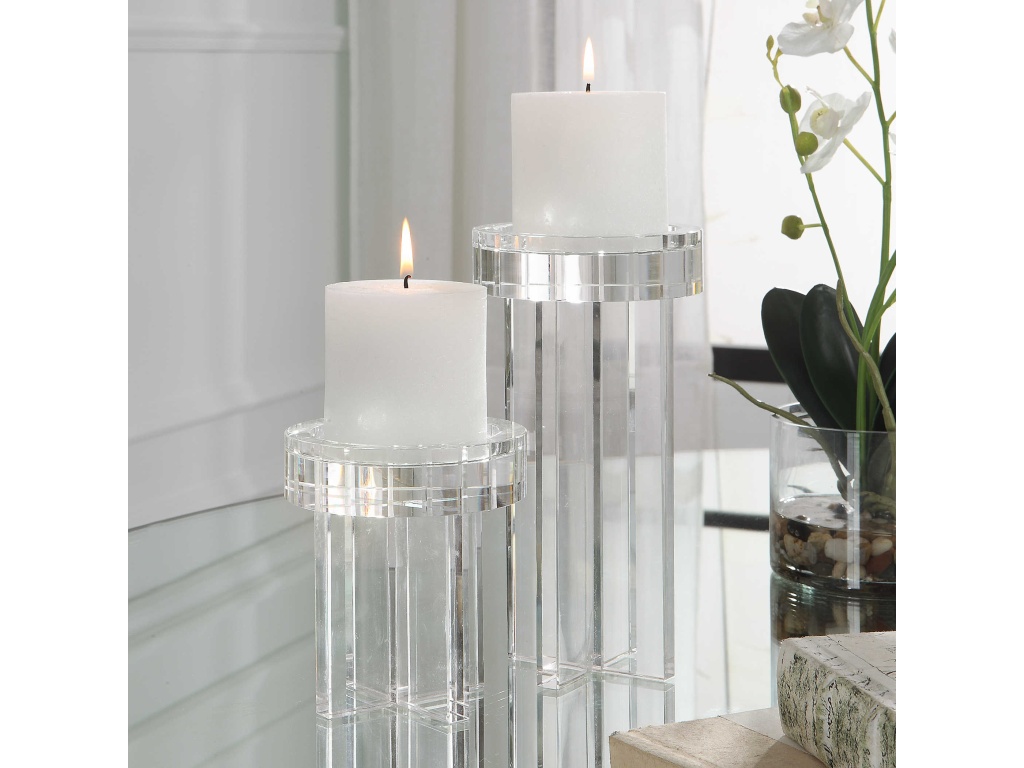 Crystal Pillar Candleholders, S/2