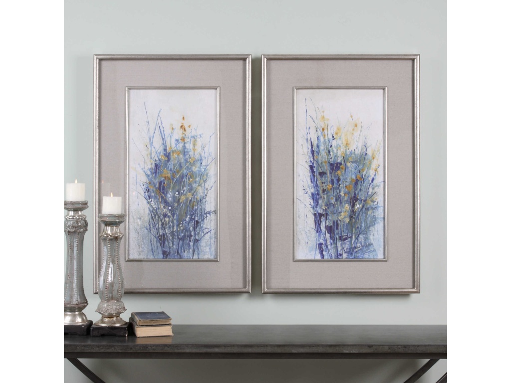 Indigo Florals Framed Prints, S/2